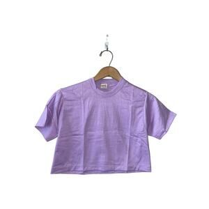 1980s Vintage Sportswear Purple Blank Crop Top Women's Shirt S Small